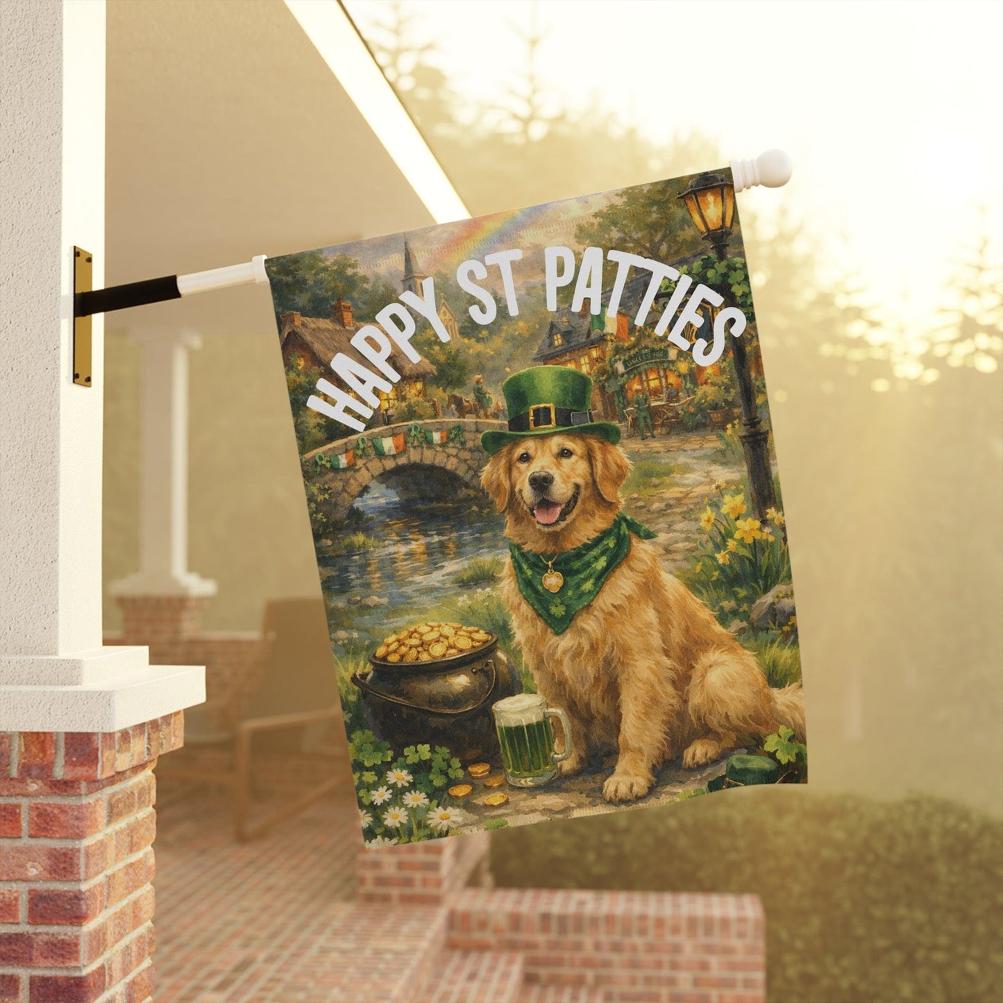 Golden Retriever St Patties Day Garden Flag