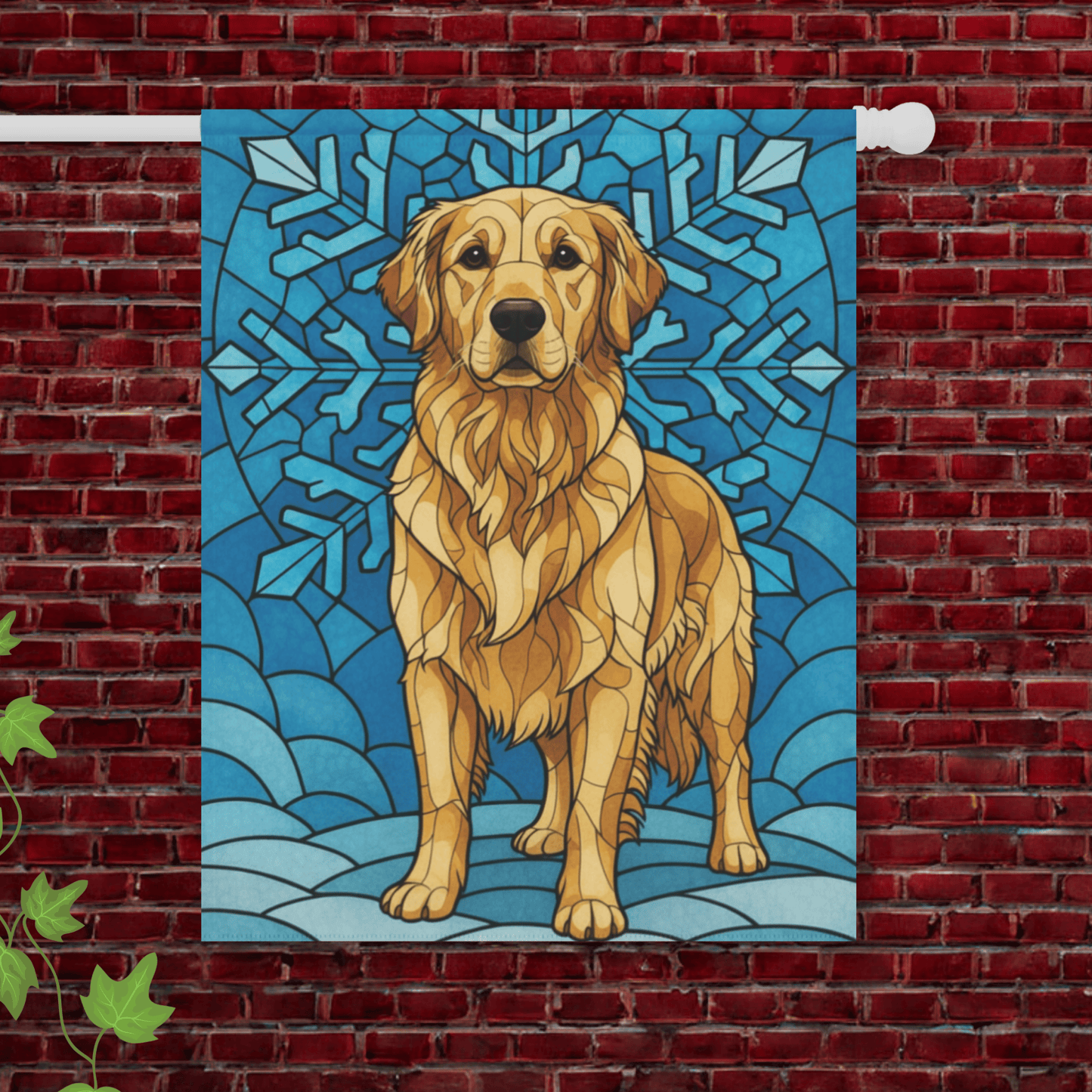 Golden Retriever Stained Glass Winter Garden Yard Flag 24.5'' × 32''