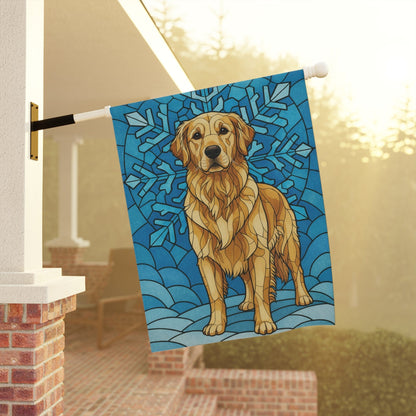Golden Retriever Stained Glass Winter Garden Yard Flag