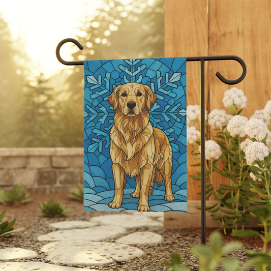 Golden Retriever Stained Glass Winter Garden Yard Flag