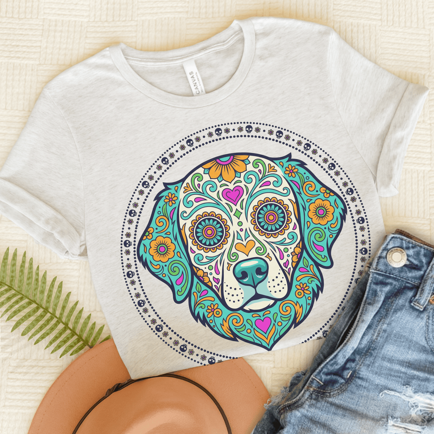 Golden Retriever sugarskull Unisex Tshirt Ash