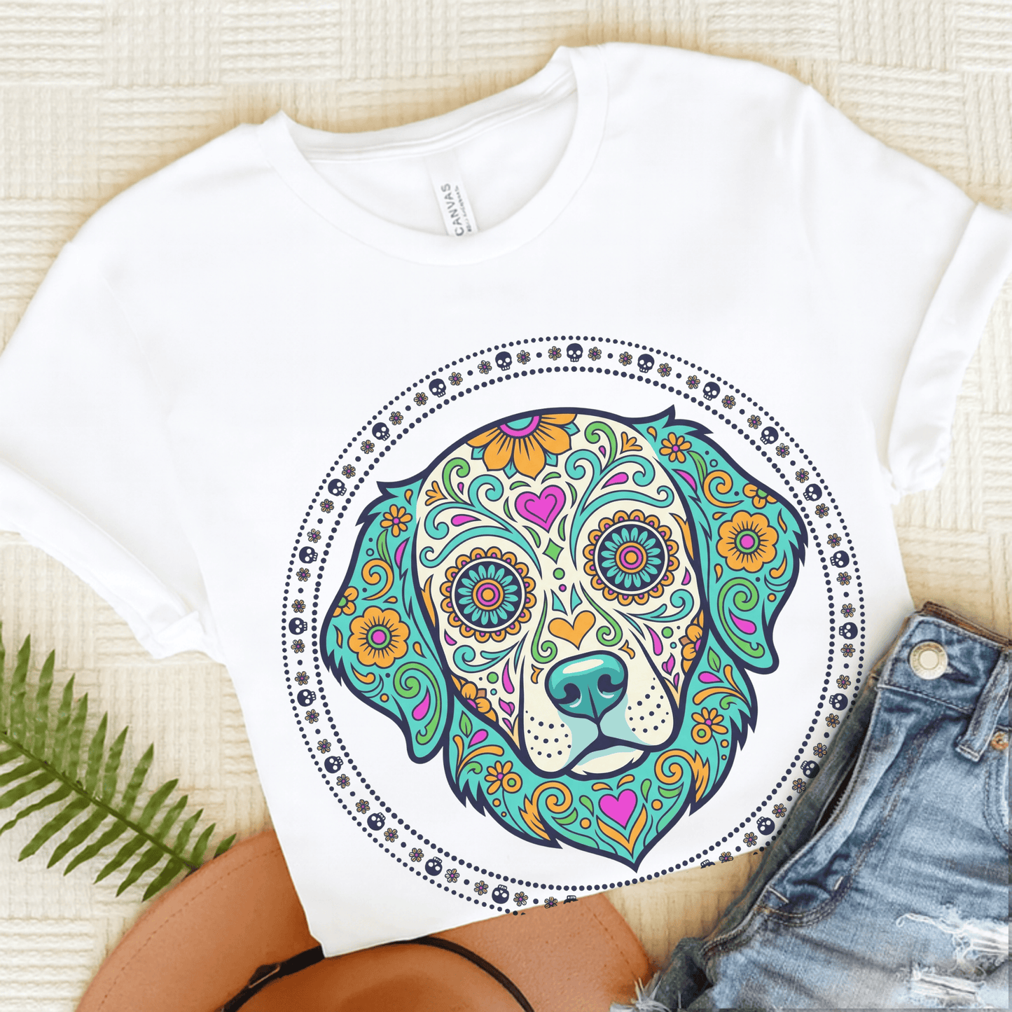 Golden Retriever sugarskull Unisex Tshirt White