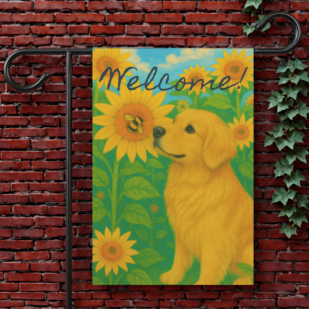 Golden Retriever Sunflower Garden Flag 12'' × 18''