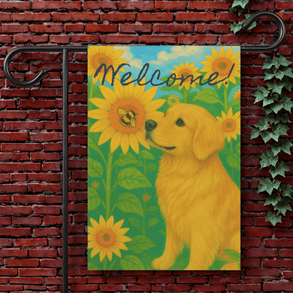 Golden Retriever Sunflower Garden Flag 12'' × 18''