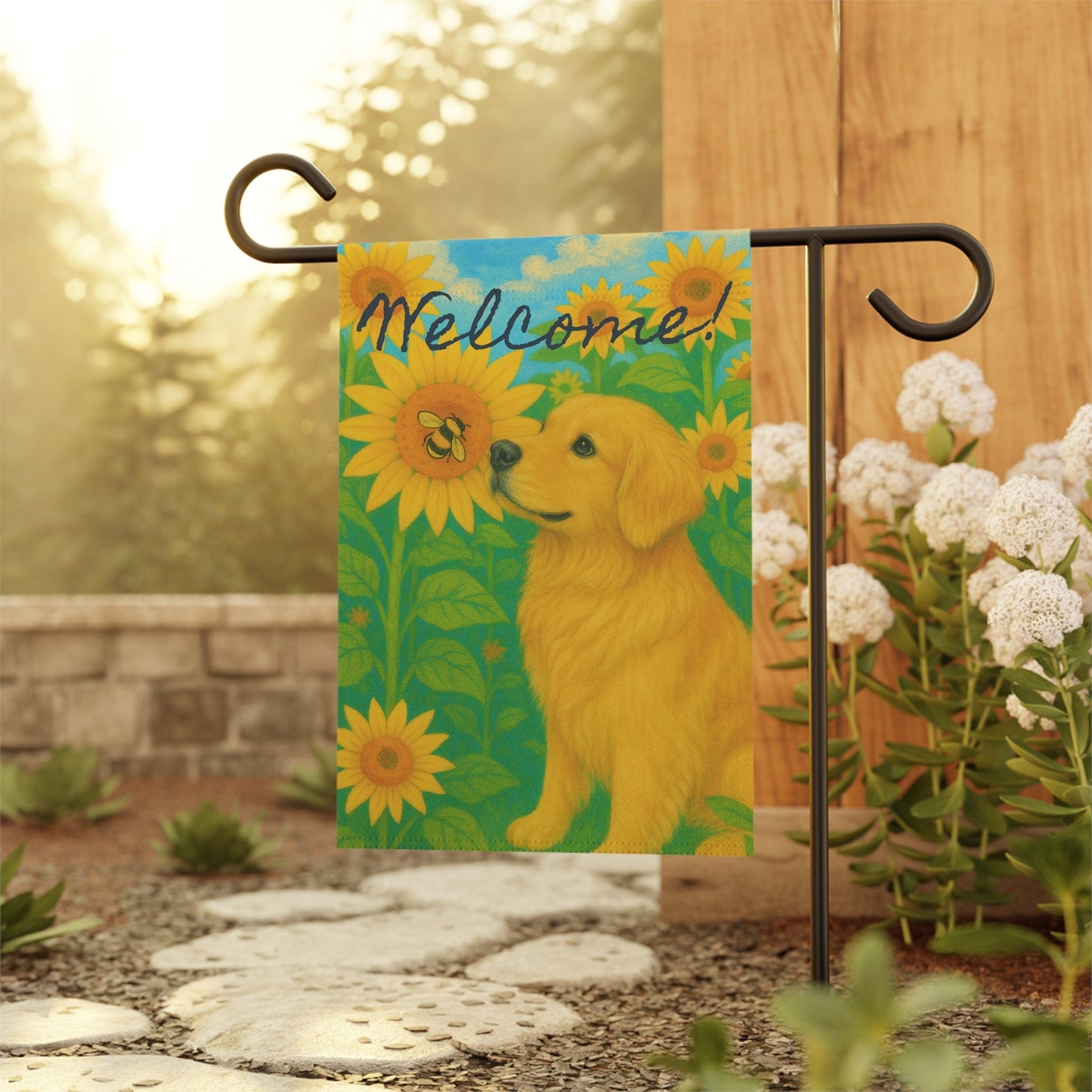 Golden Retriever Sunflower Garden Flag