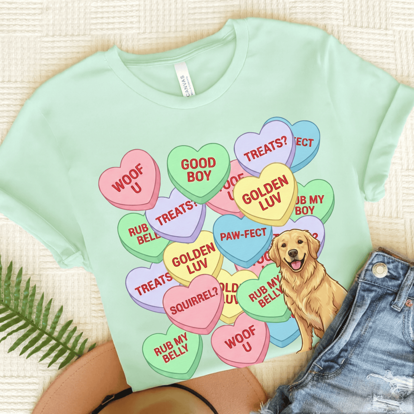 Golden Retriever Sweetheart Unisex Tshirt Heather Mint
