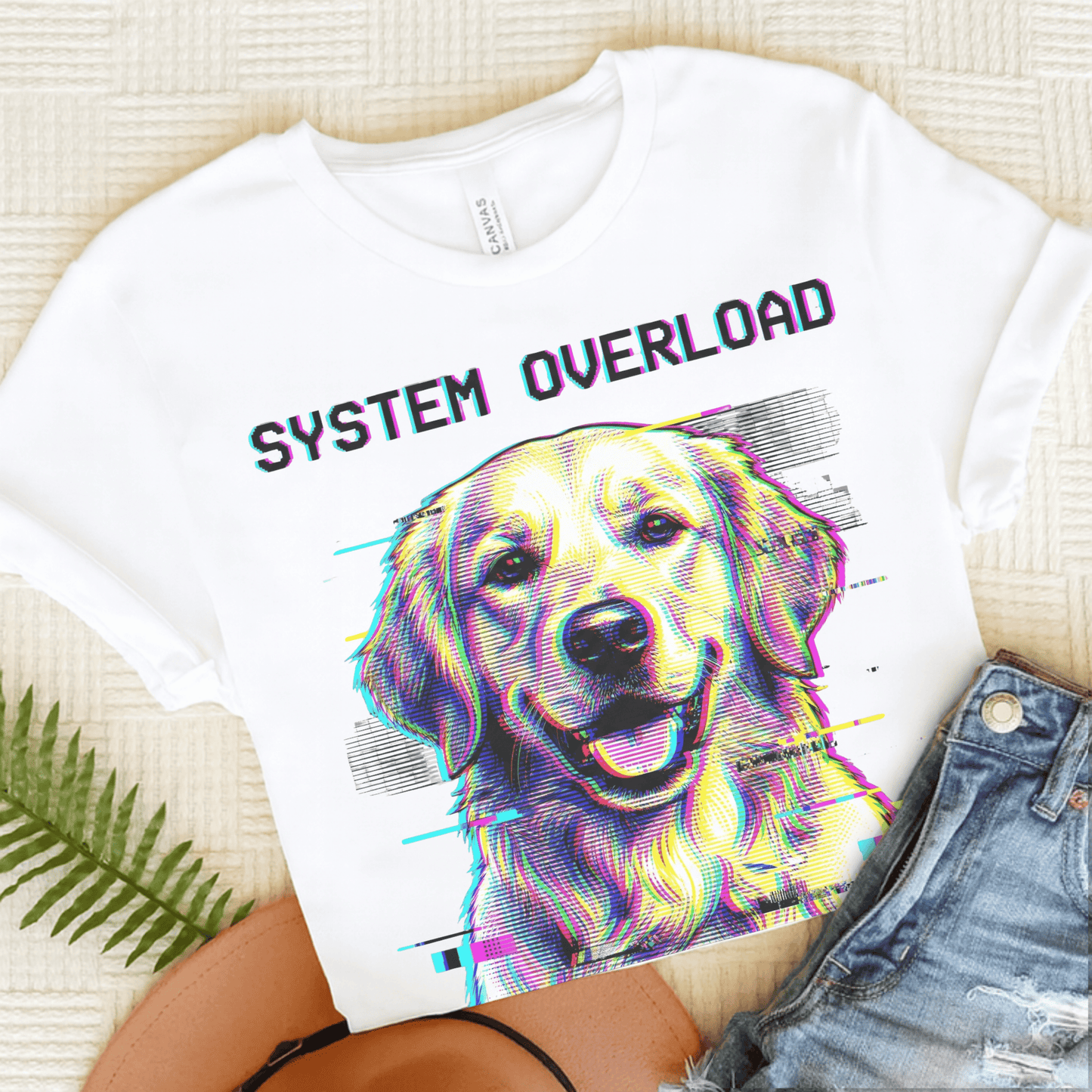 Golden Retriever System Overload Unisex Tshirt White