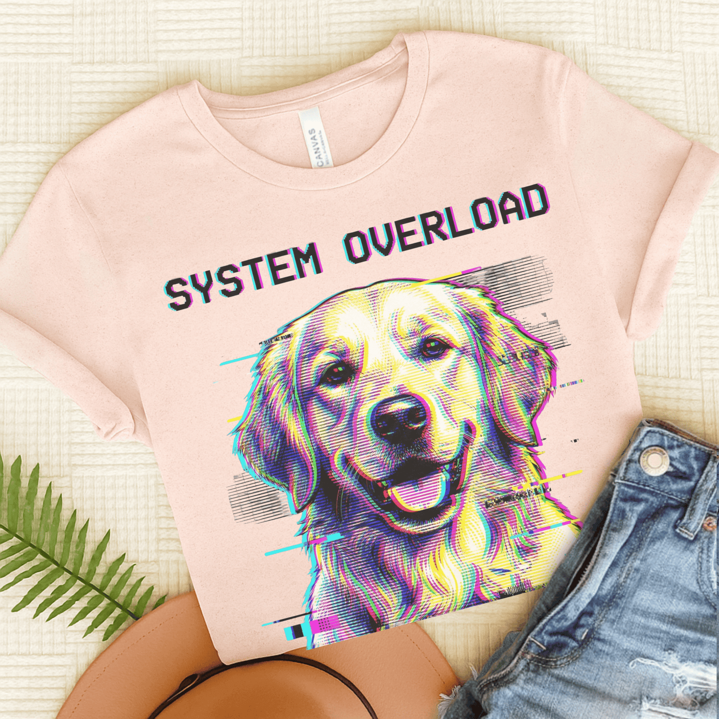Golden Retriever System Overload Unisex Tshirt Soft Pink