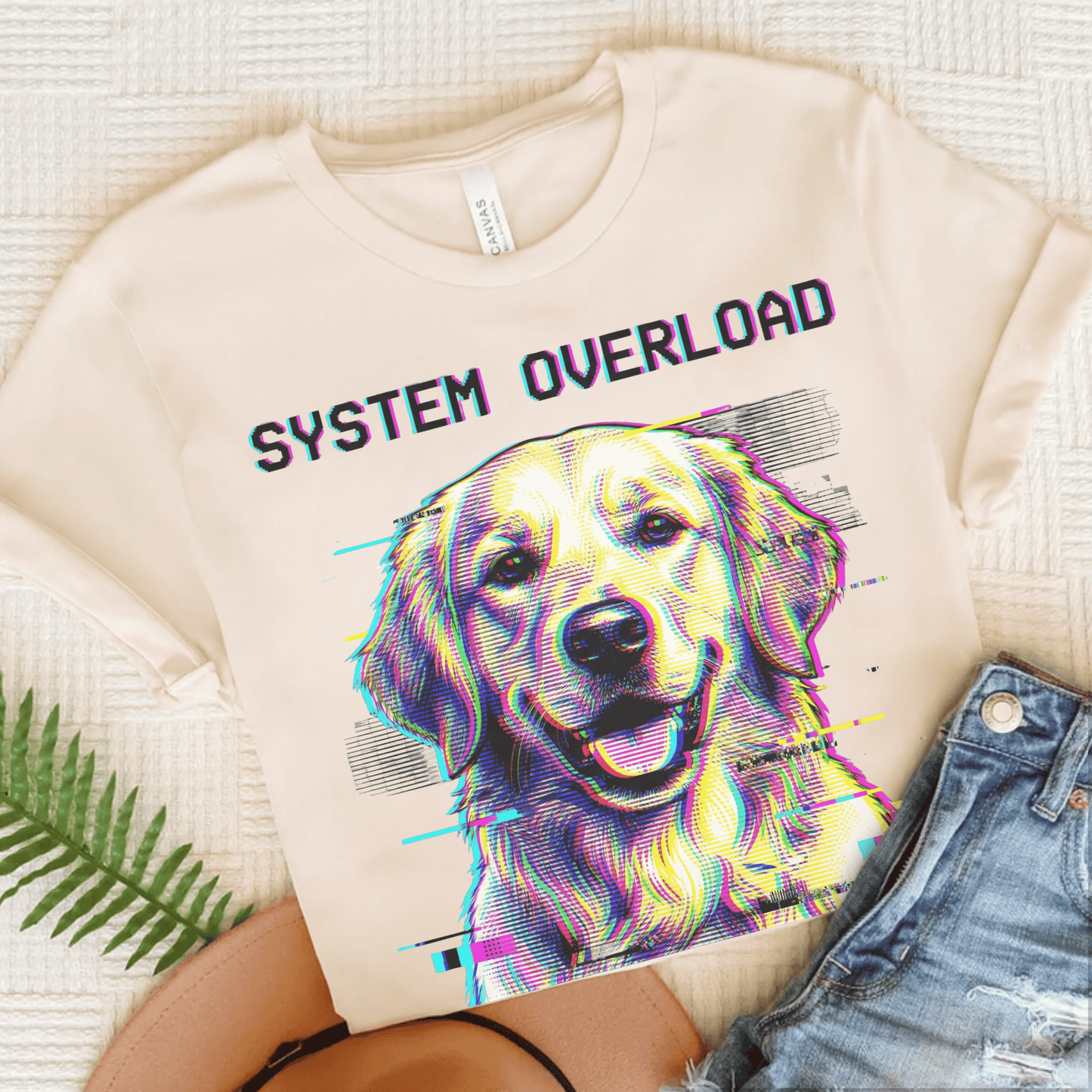 Golden Retriever System Overload Unisex Tshirt Natural