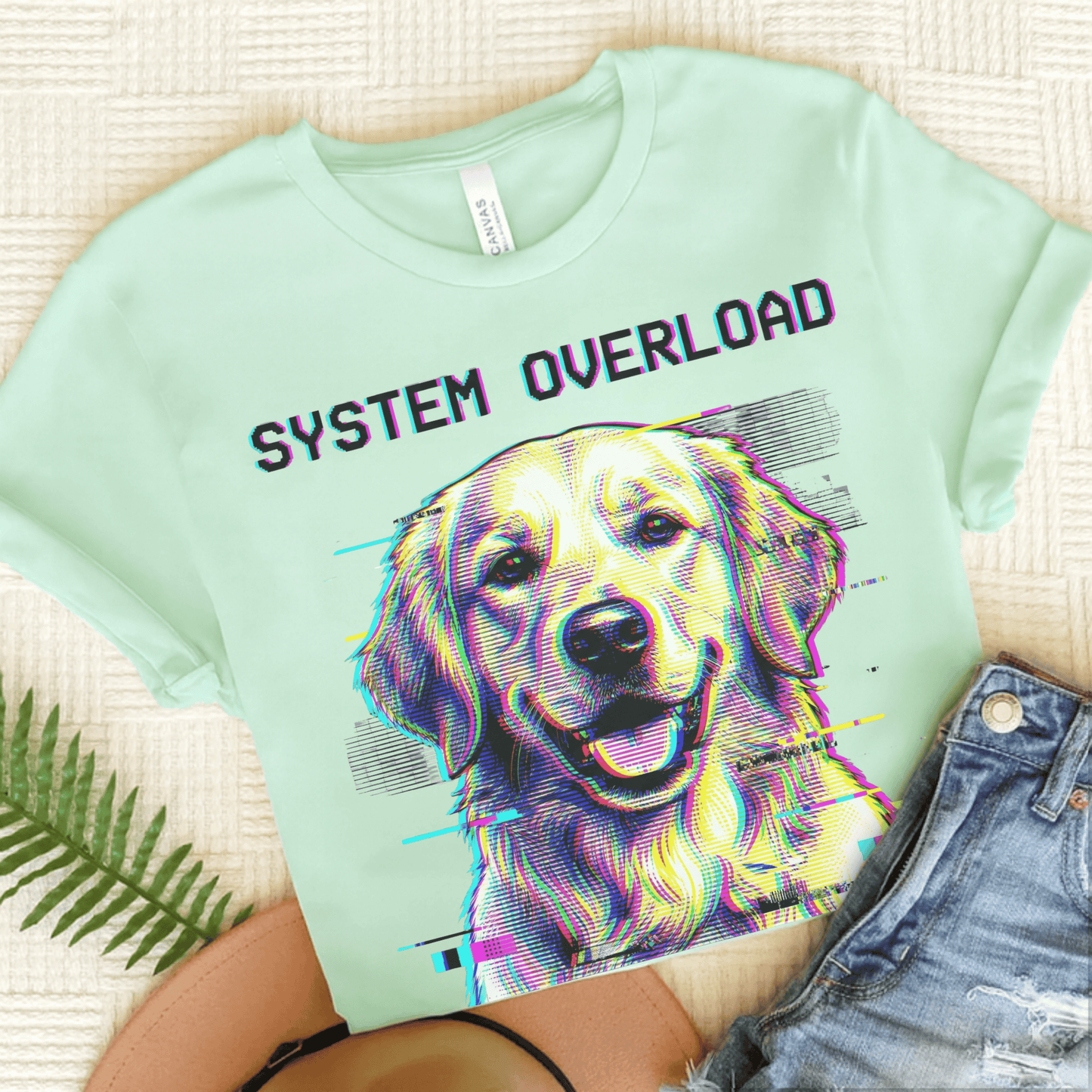 Golden Retriever System Overload Unisex Tshirt Heather Mint