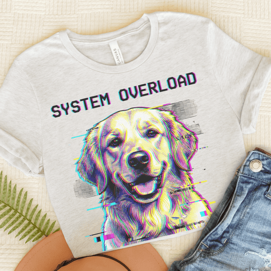 Golden Retriever System Overload Unisex Tshirt Ash