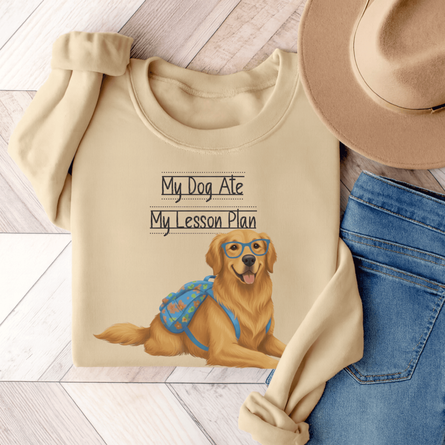 Golden Retriever Teacher Unisex Sweatshirt Sand