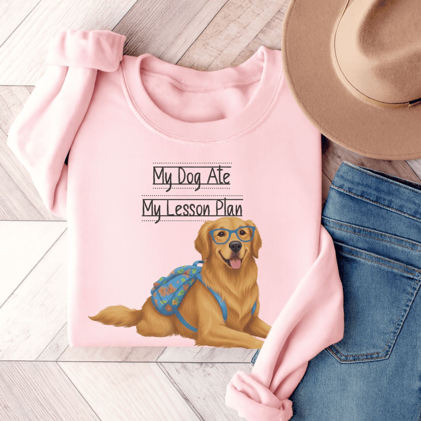 Golden Retriever Teacher Unisex Sweatshirt Light Pink