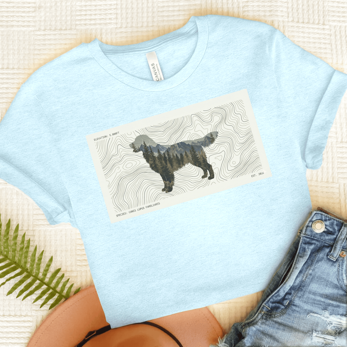 Golden Retriever Topography Unisex Tshirt Heather Ice Blue