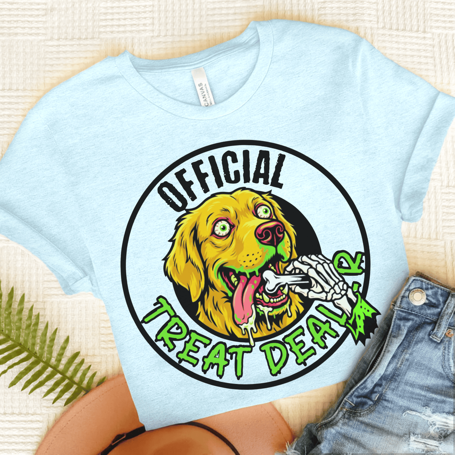 Golden Retriever Treat Dealer Skeleton Unisex Tshirt Heather Ice Blue