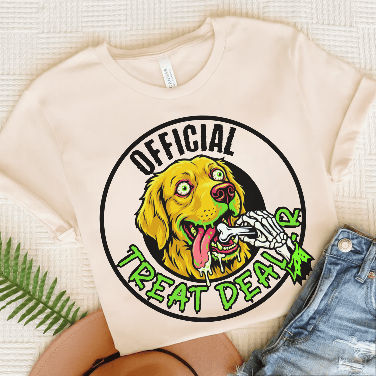 Golden Retriever Treat Dealer Skeleton Unisex Tshirt Natural