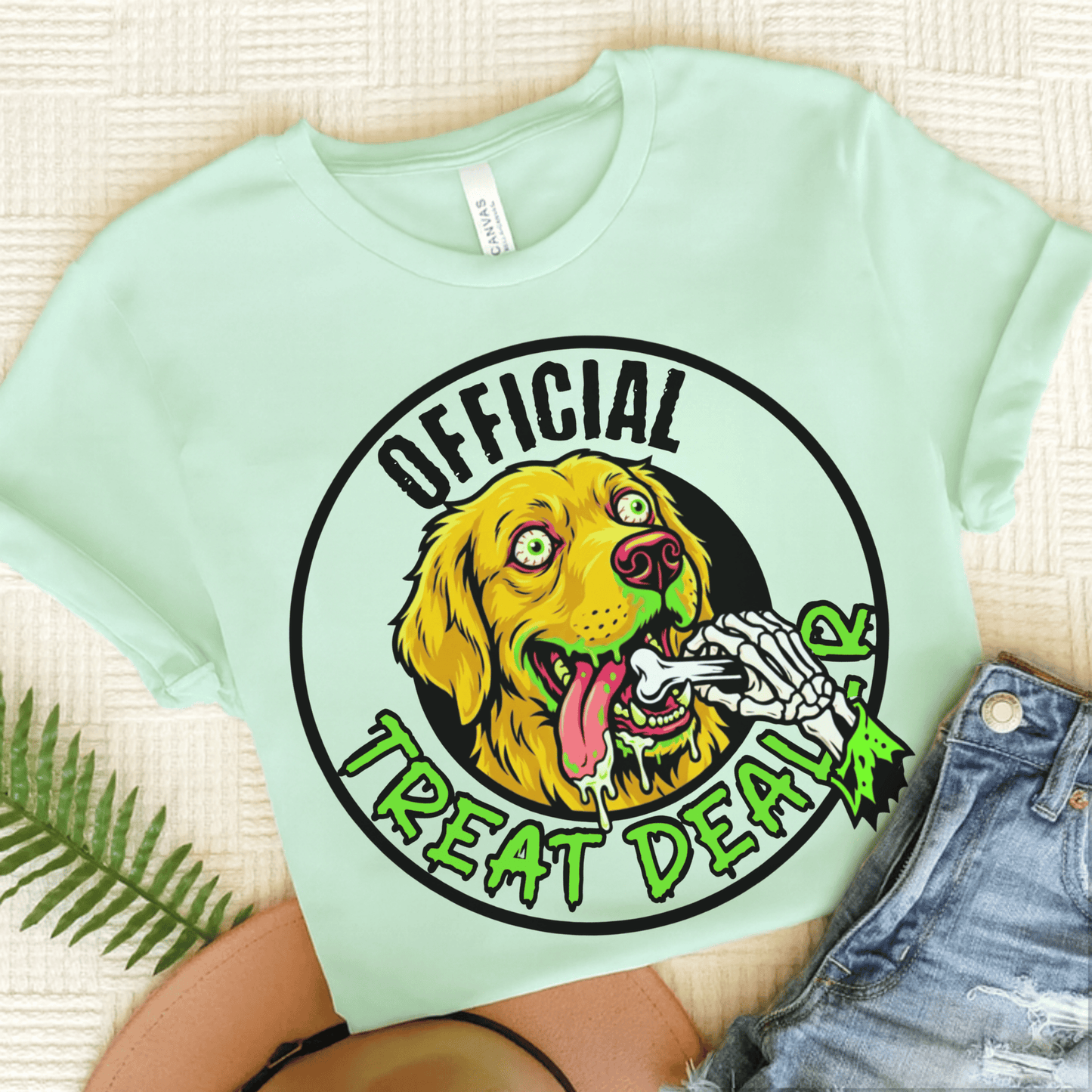 Golden Retriever Treat Dealer Skeleton Unisex Tshirt Heather Mint