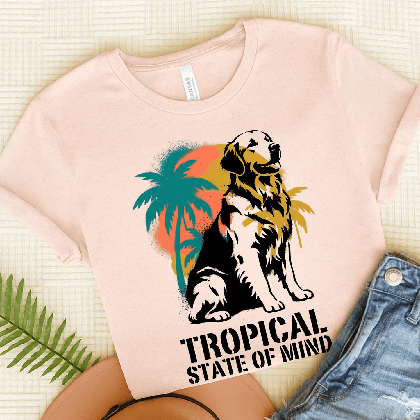 Golden Retriever Tropical Vacation Unisex TShirt Soft Pink