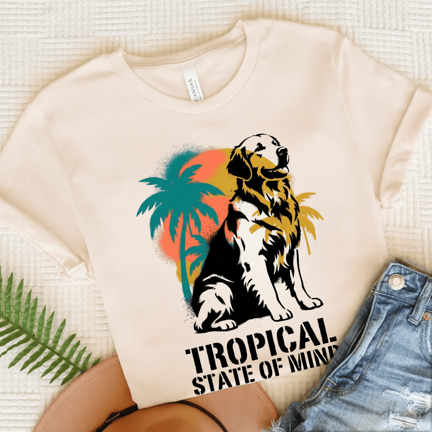 Golden Retriever Tropical Vacation Unisex TShirt Natural