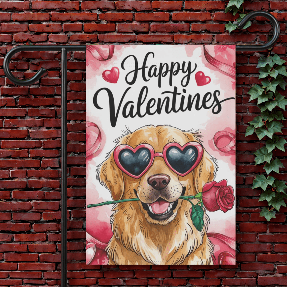 Golden Retriever Valentines Day Garden Flag 12'' × 18''