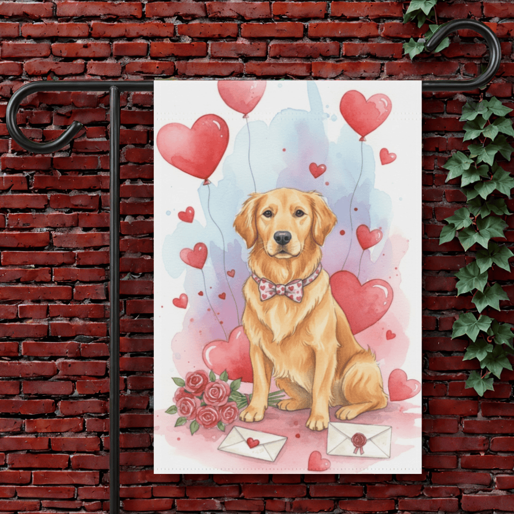 Golden Retriever Valentines Day Garden Yard Flag 12'' × 18''