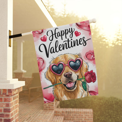 Printify Home Decor Golden Retriever Valentines Day Home Garden Flag, Funny Farmhouse Flower Outside Yard Decor