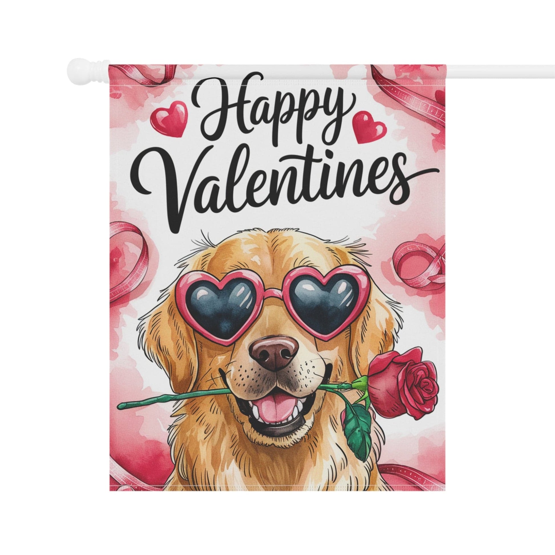 Printify Home Decor Golden Retriever Valentines Day Home Garden Flag, Funny Farmhouse Flower Outside Yard Decor