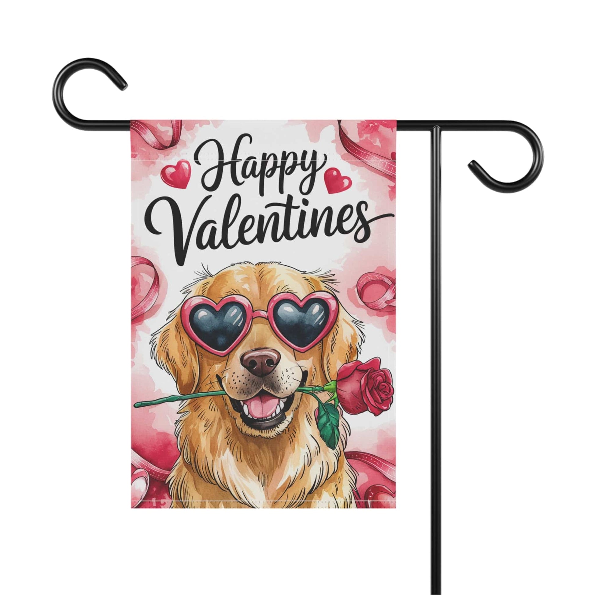 Printify Home Decor Golden Retriever Valentines Day Home Garden Flag, Funny Farmhouse Flower Outside Yard Decor