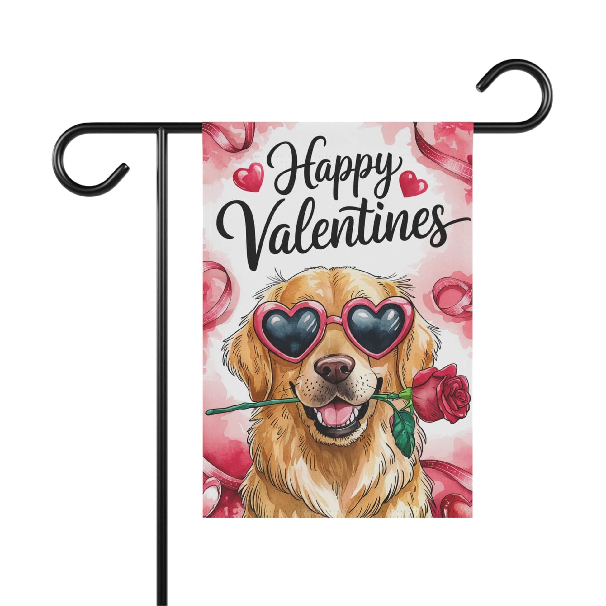 Printify Home Decor 12'' × 18'' Golden Retriever Valentines Day Home Garden Flag, Funny Farmhouse Flower Outside Yard Decor
