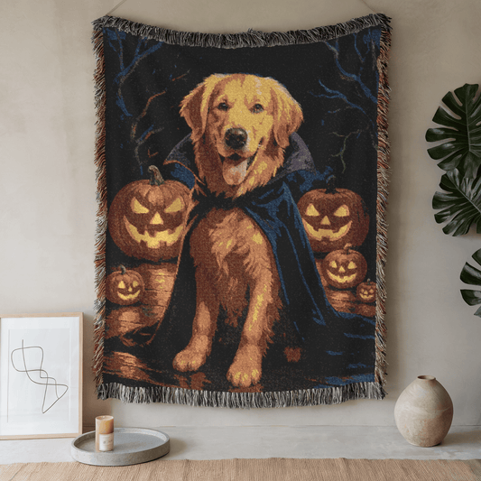 Golden Retriever Vampire Woven Blanket 80" × 60"