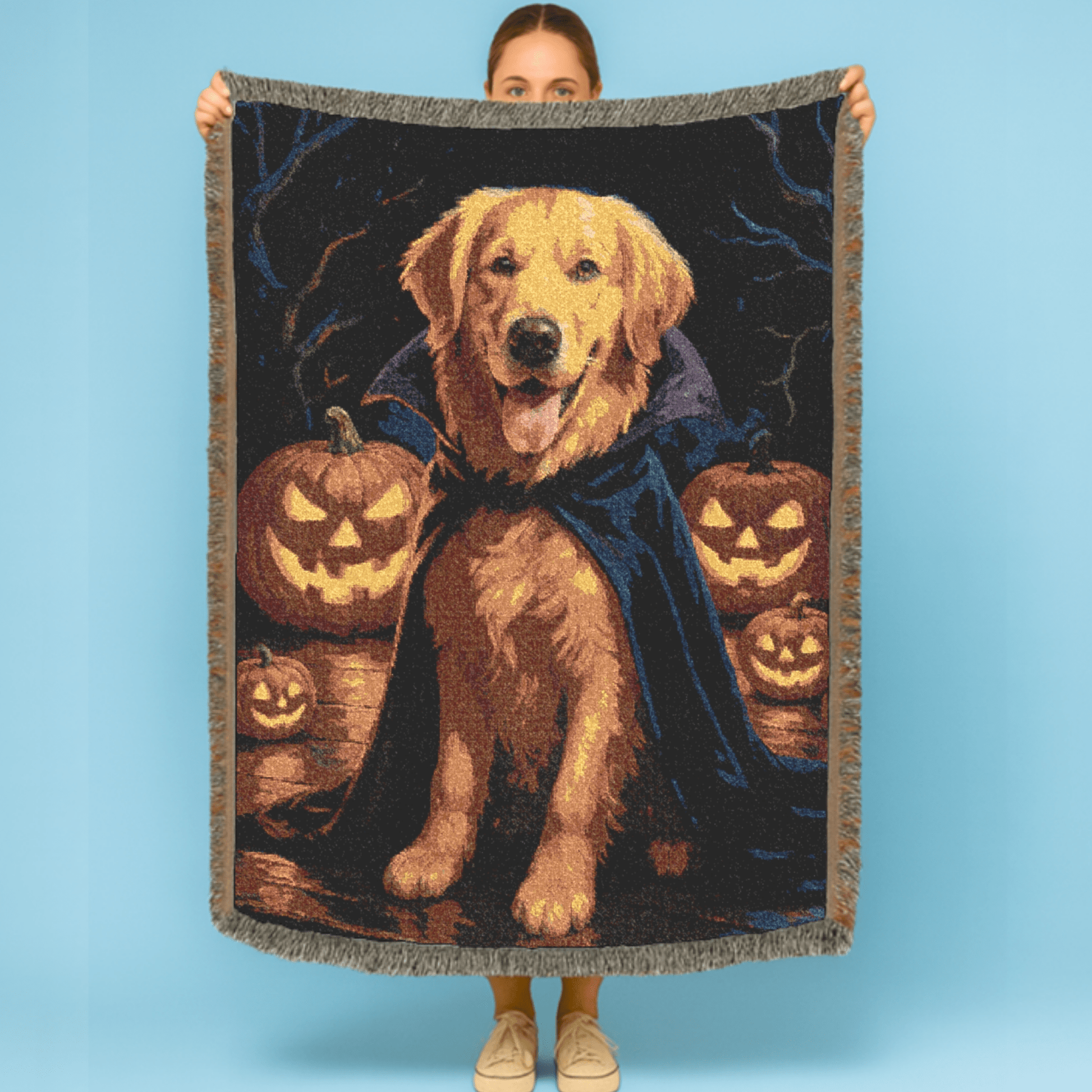 Golden Retriever Vampire Woven Blanket
