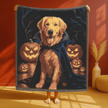 Golden Retriever Vampire Woven Blanket