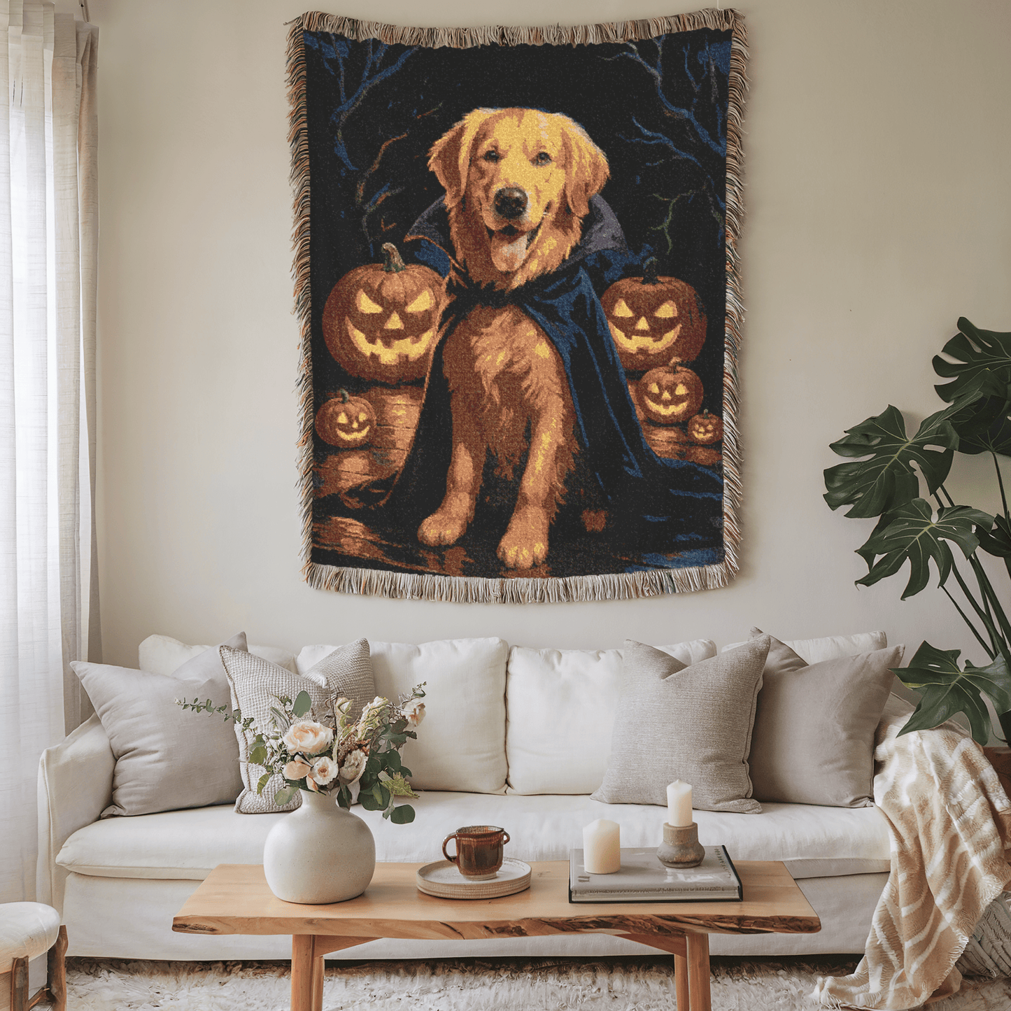 Golden Retriever Vampire Woven Blanket