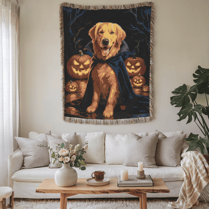 Golden Retriever Vampire Woven Blanket