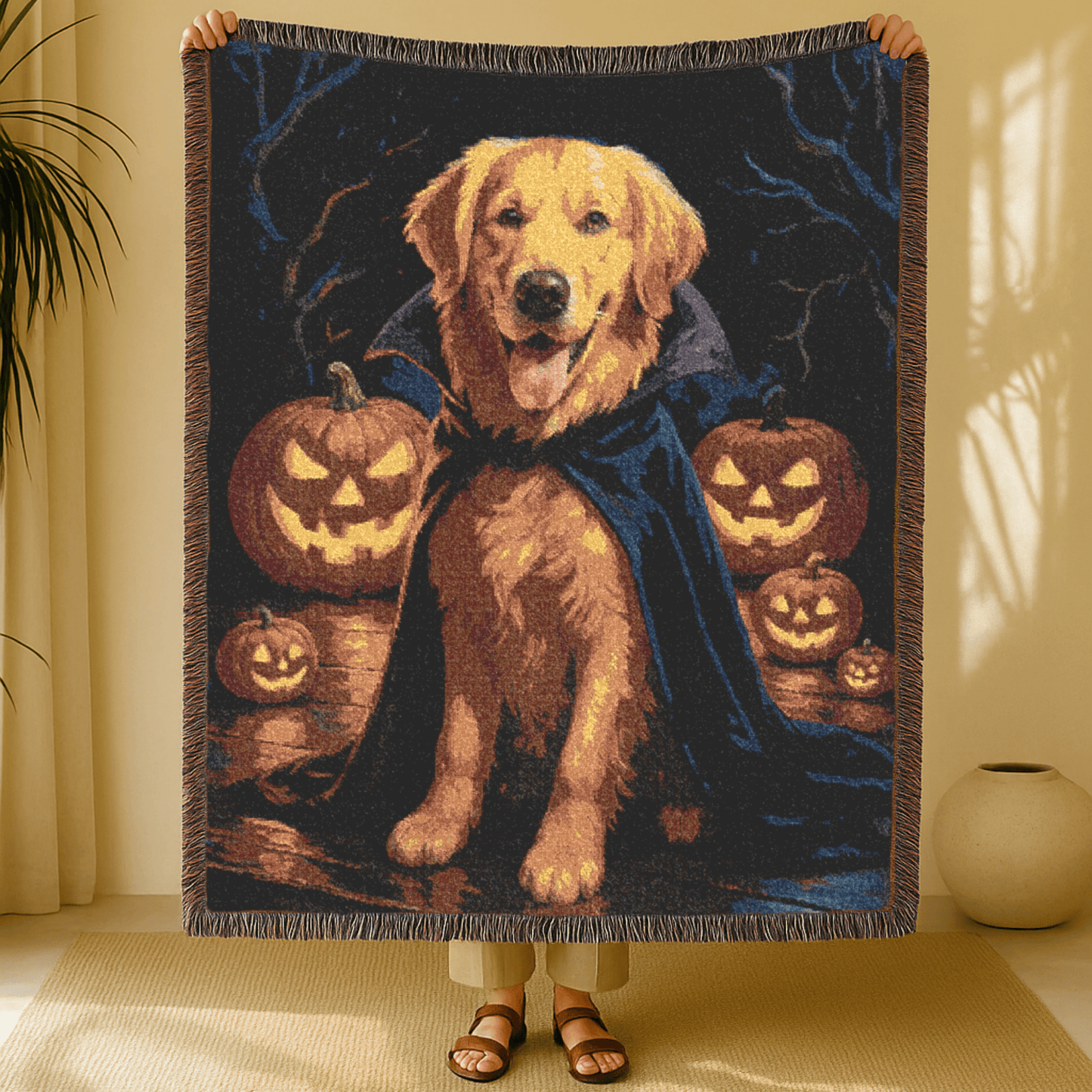 Golden Retriever Vampire Woven Blanket