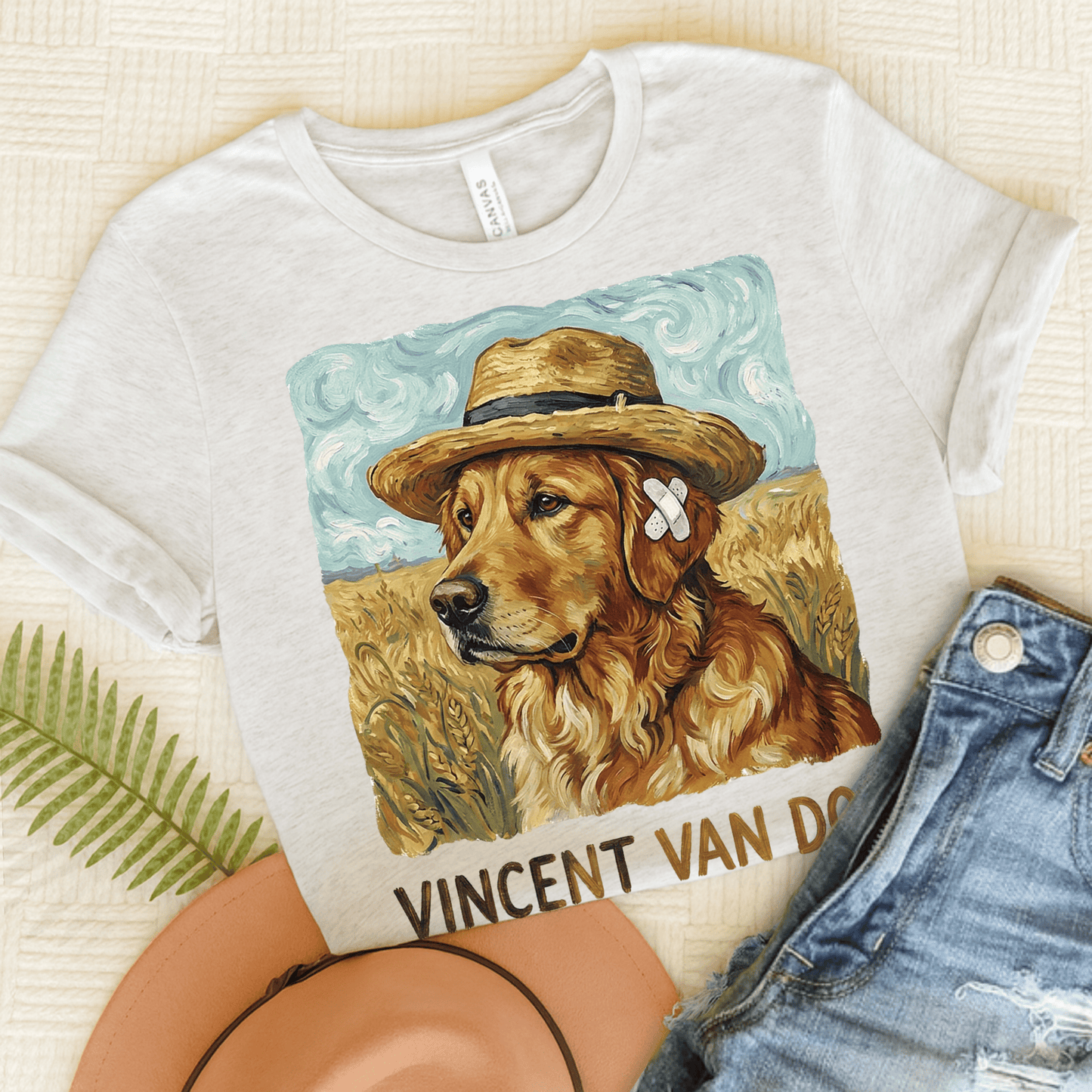Golden Retriever Van Gogh Dog Unisex Tshirt Ash