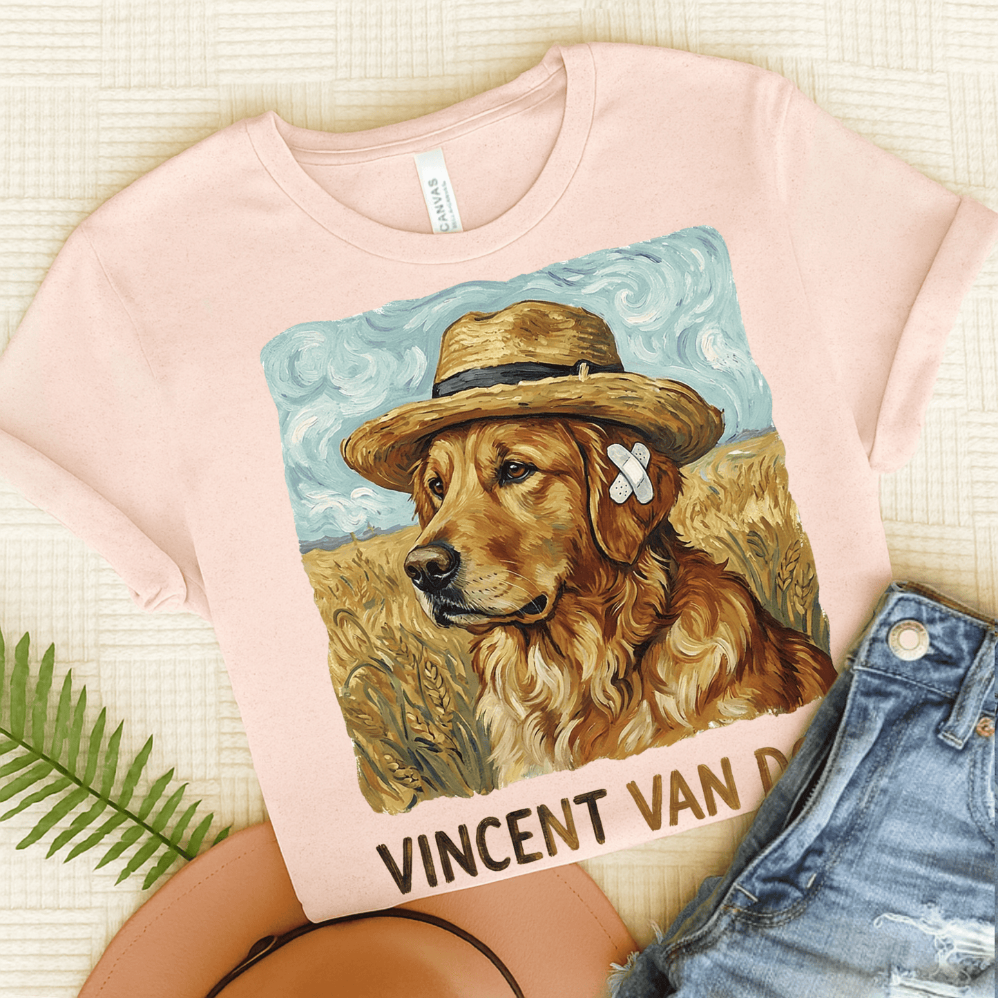 Golden Retriever Van Gogh Dog Unisex Tshirt Soft Pink
