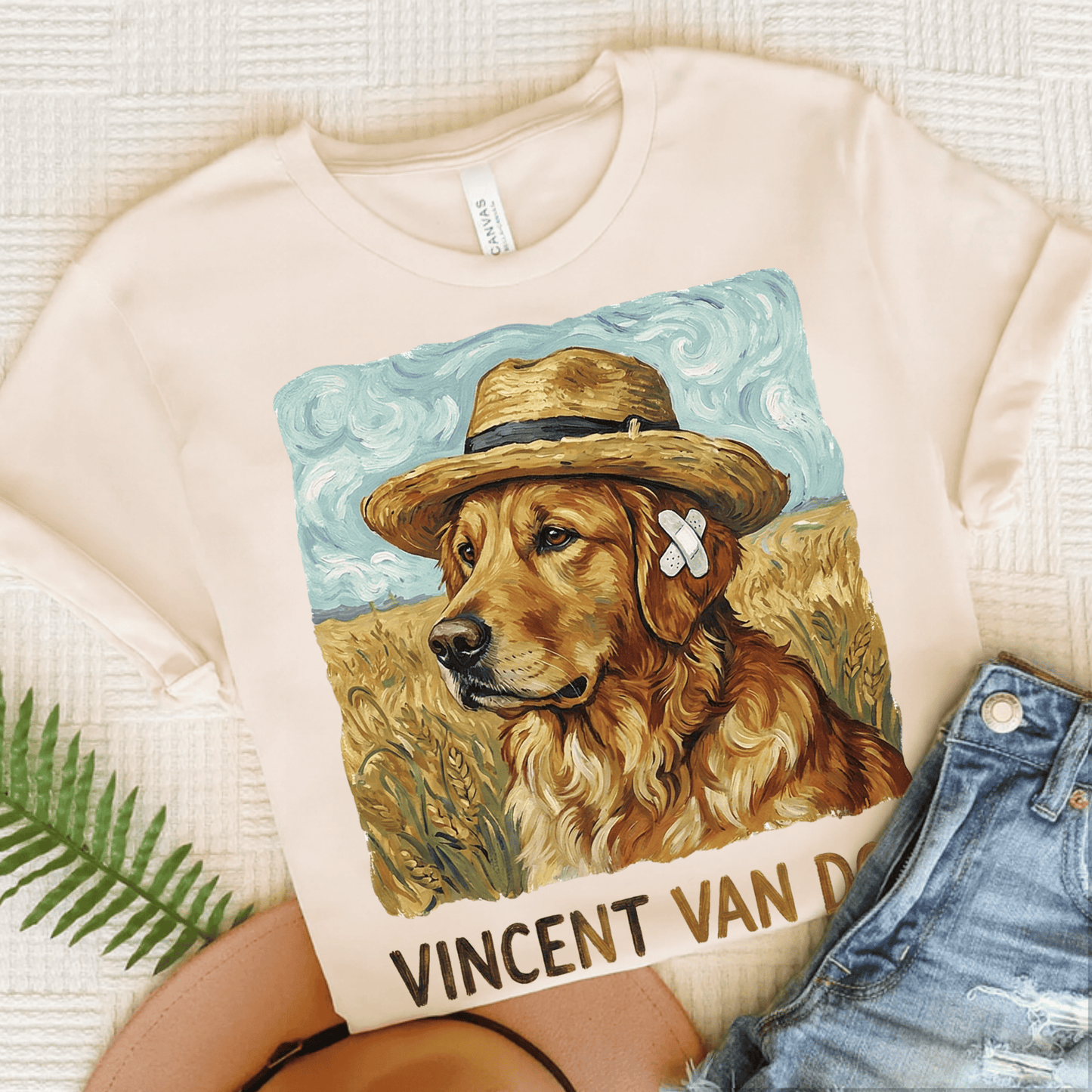 Golden Retriever Van Gogh Dog Unisex Tshirt Natural