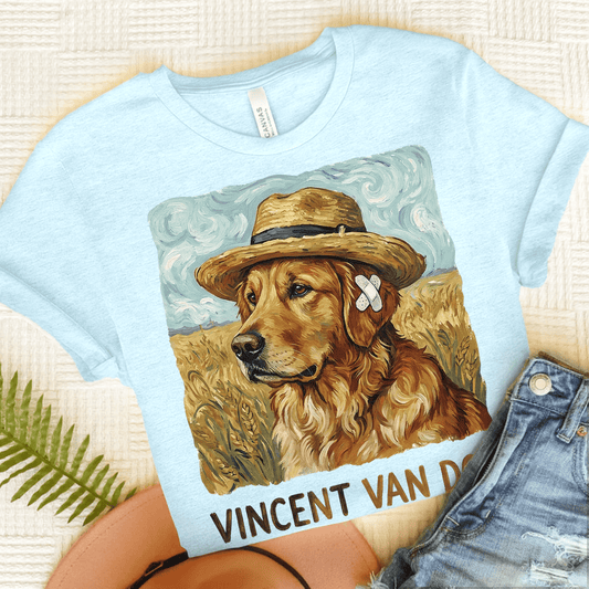 Golden Retriever Van Gogh Dog Unisex Tshirt Heather Ice Blue