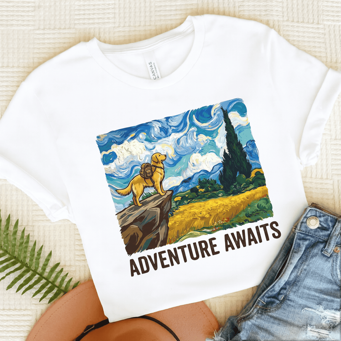 Golden Retriever Van Gogh Travel Unisex TShirt White