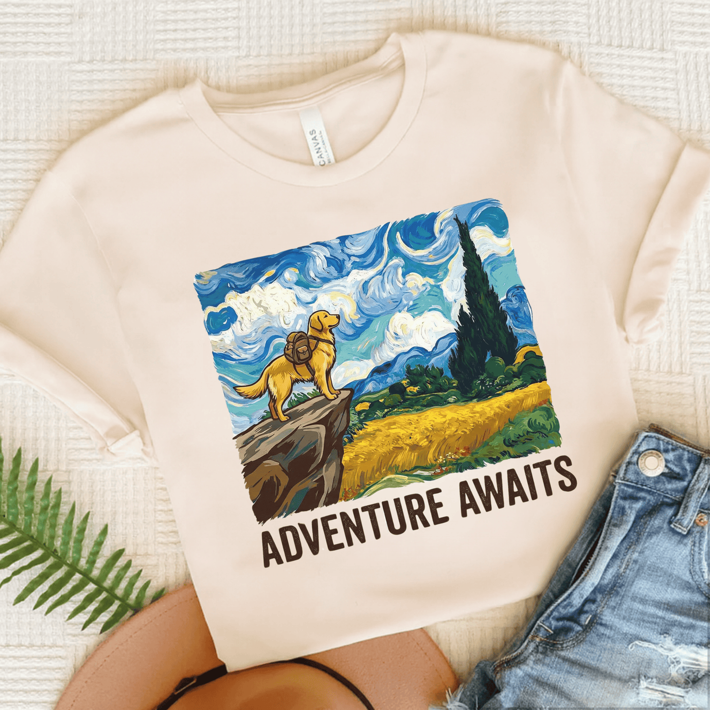 Golden Retriever Van Gogh Travel Unisex TShirt Natural