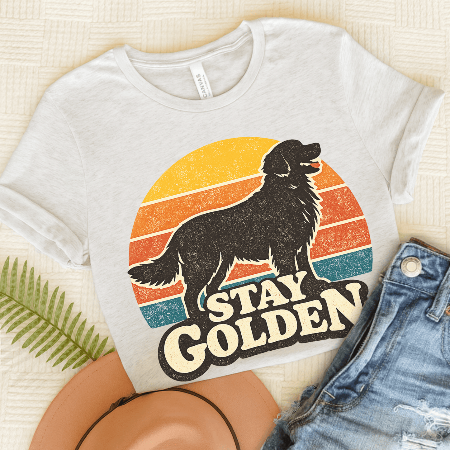 Golden Retriever Vintage Sunrise Unisex Tshirt Ash