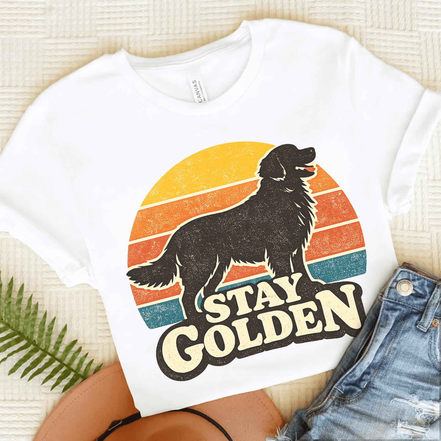 Golden Retriever Vintage Sunrise Unisex Tshirt White