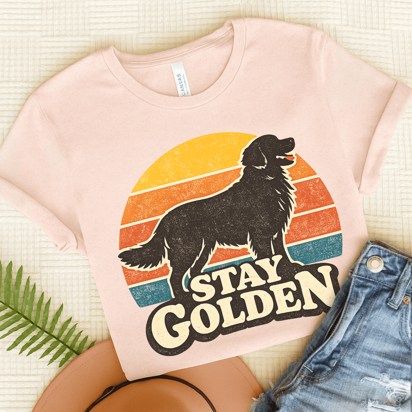 Golden Retriever Vintage Sunrise Unisex Tshirt Soft Pink