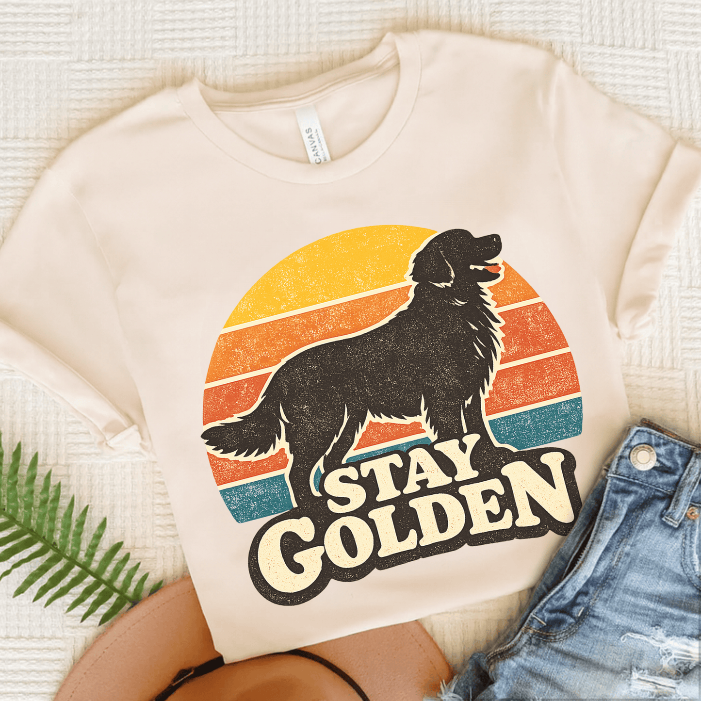 Golden Retriever Vintage Sunrise Unisex Tshirt Natural