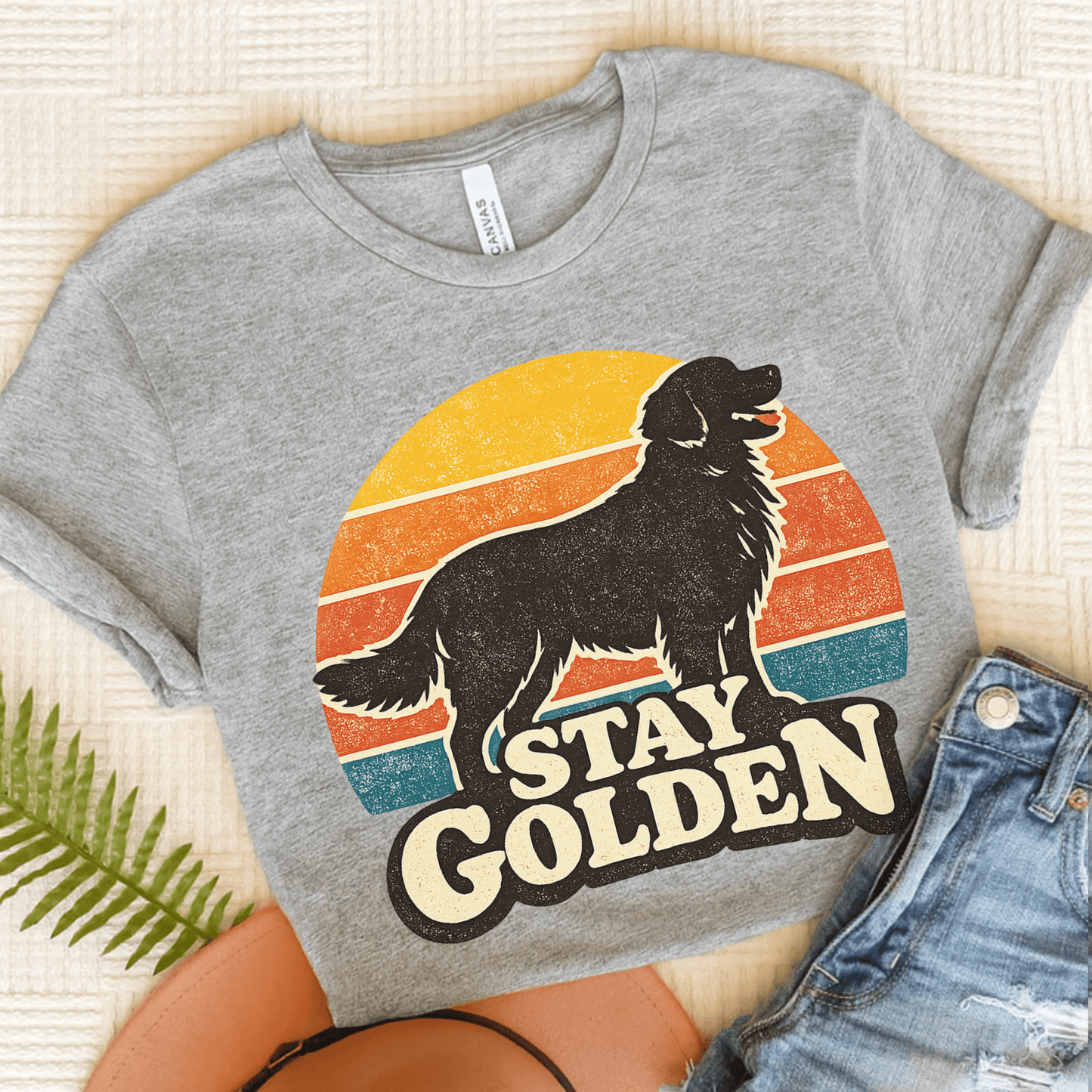 Golden Retriever Vintage Sunrise Unisex Tshirt Athletic Heather