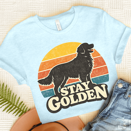 Golden Retriever Vintage Sunrise Unisex Tshirt Heather Ice Blue