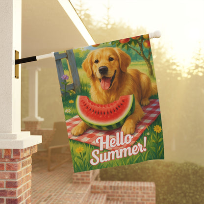 Golden Retriever Watermelon Garden Flag