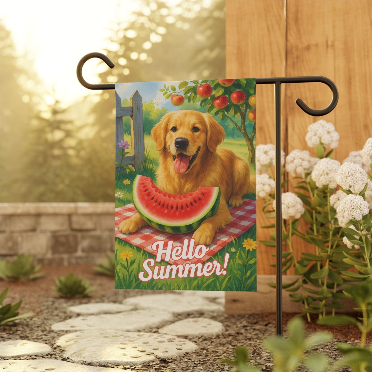 Golden Retriever Watermelon Garden Flag