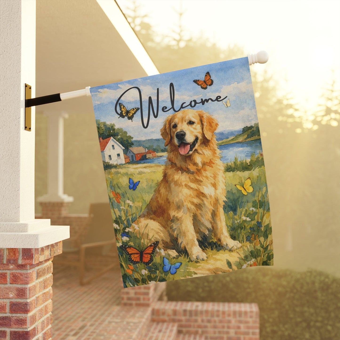 Golden Retriever Welcome Butterfly Garden Flag